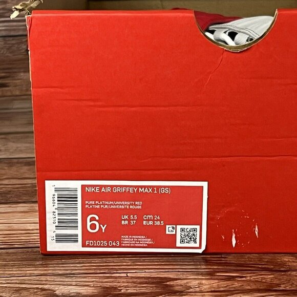NIKE AIR GRIFFEY MAX 1 (GS) "CINCINNATI REDS" SZ 6Y WOMENS SZ 7.5 [FD1025-043] - Picture 5 of 5
